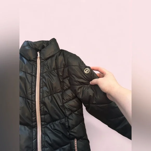Michael Kors Youth Black Quilted Puffer Coat Size 10–12 Blush Lining - Picture 2 of 5